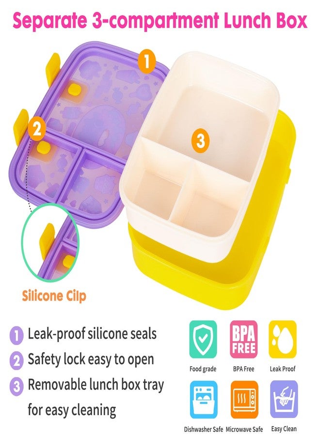 YOYTOO Cute Cartoon Bento Lunch Box for Kids, 800ml/27oz BPA-Free Leak-Proof Food Containers with 3 Compartments, Dishwasher Safe, Back to School Students Lunches Size for Ages 3-7 - Image 5